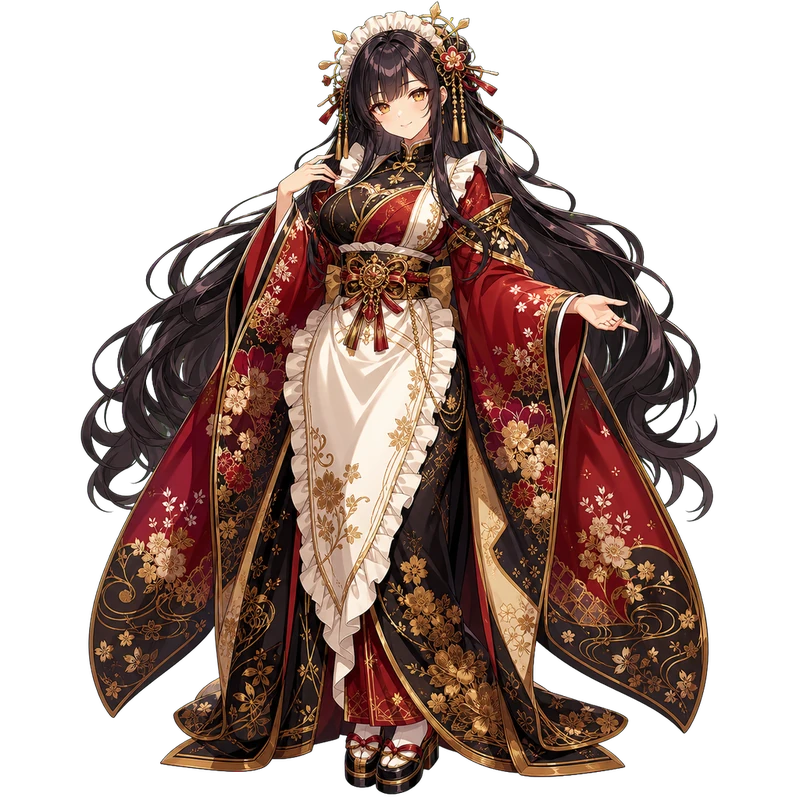 赤と黒の和装メイドのスキン素材
